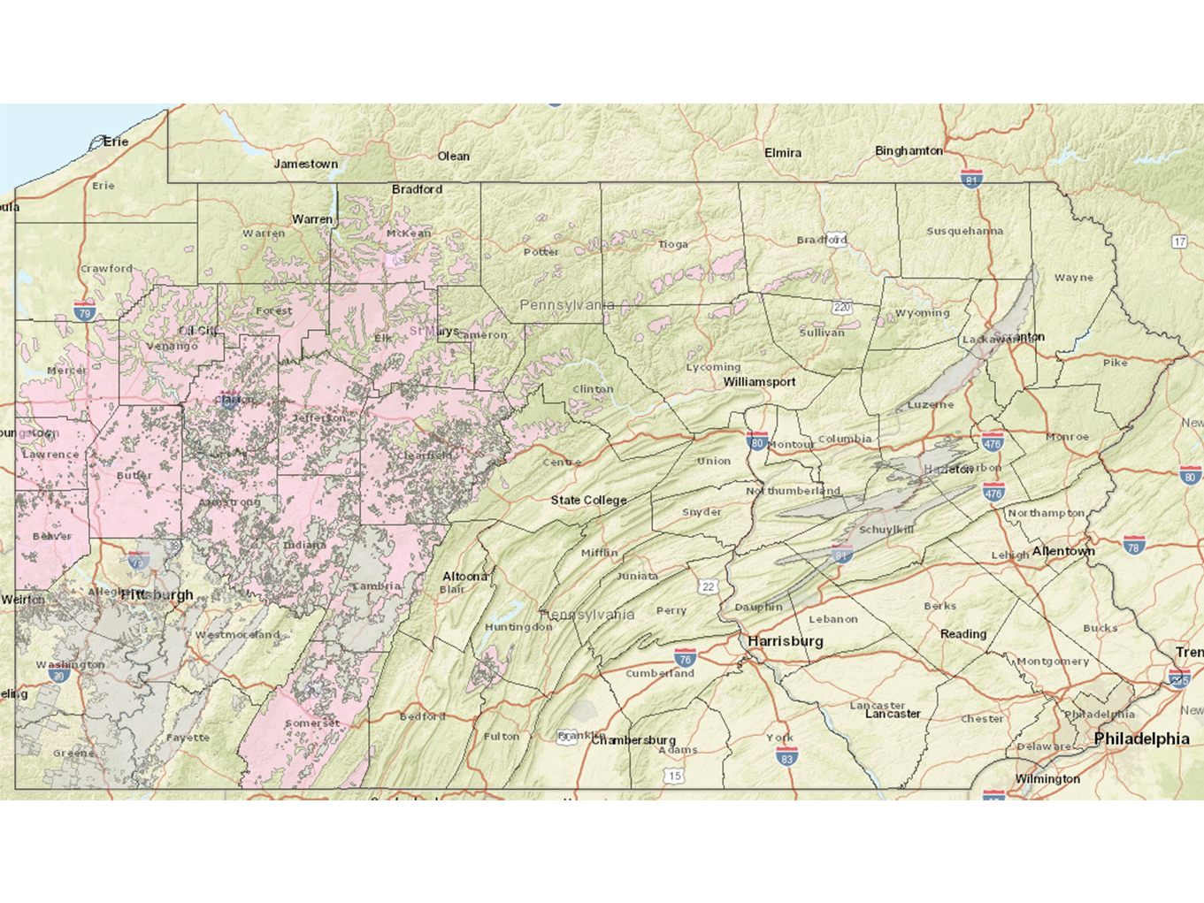 map of Pennsylvania coal fields