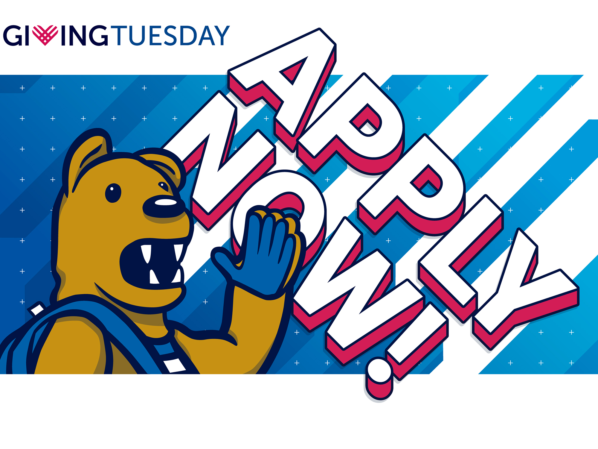 Nittany Lion waving in front of GivingTuesday logo