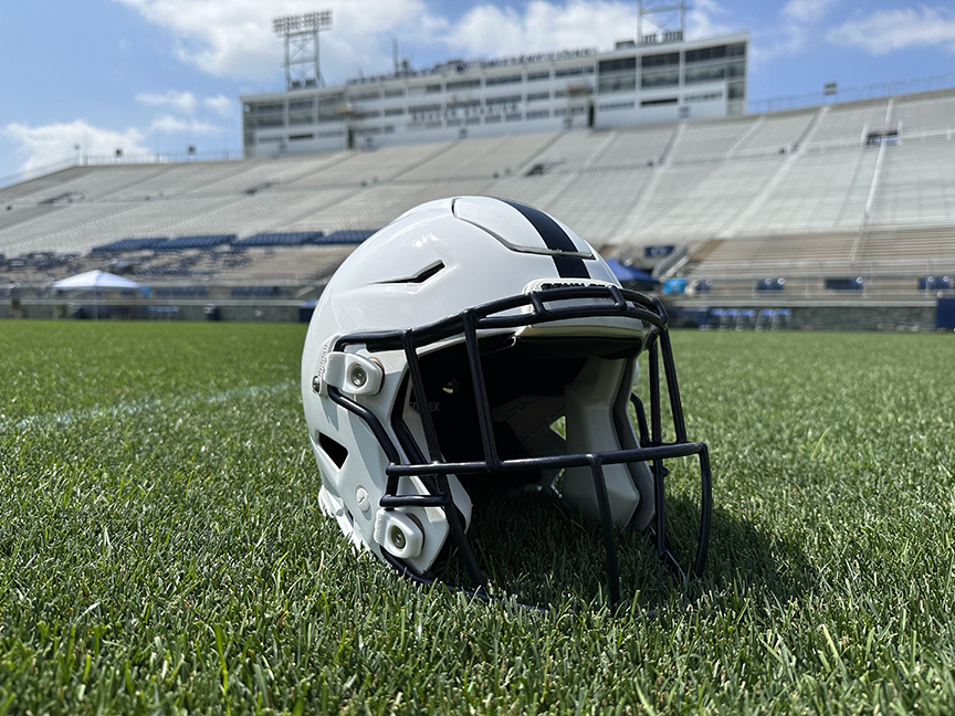 Football helmet on field