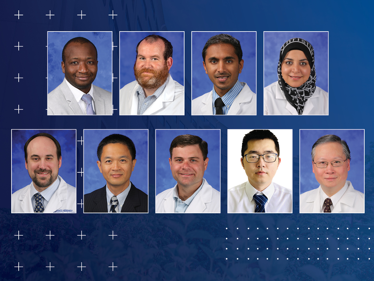 Head and shoulders professional portraits of Strategic Plan Goal 2 Seed Fund Recipients Djibril Ba, PhD; Roderick Clark, MD;  Neerav Goyal, MD; Fadia Kamal, PharmD, PhD; Gregory Lewis, PhD; Guodong Liu, PhD; Cayce Onks, DO; Jian Wang, PhD; and Nelson Shu-Sang Yee, MD, PhD. 