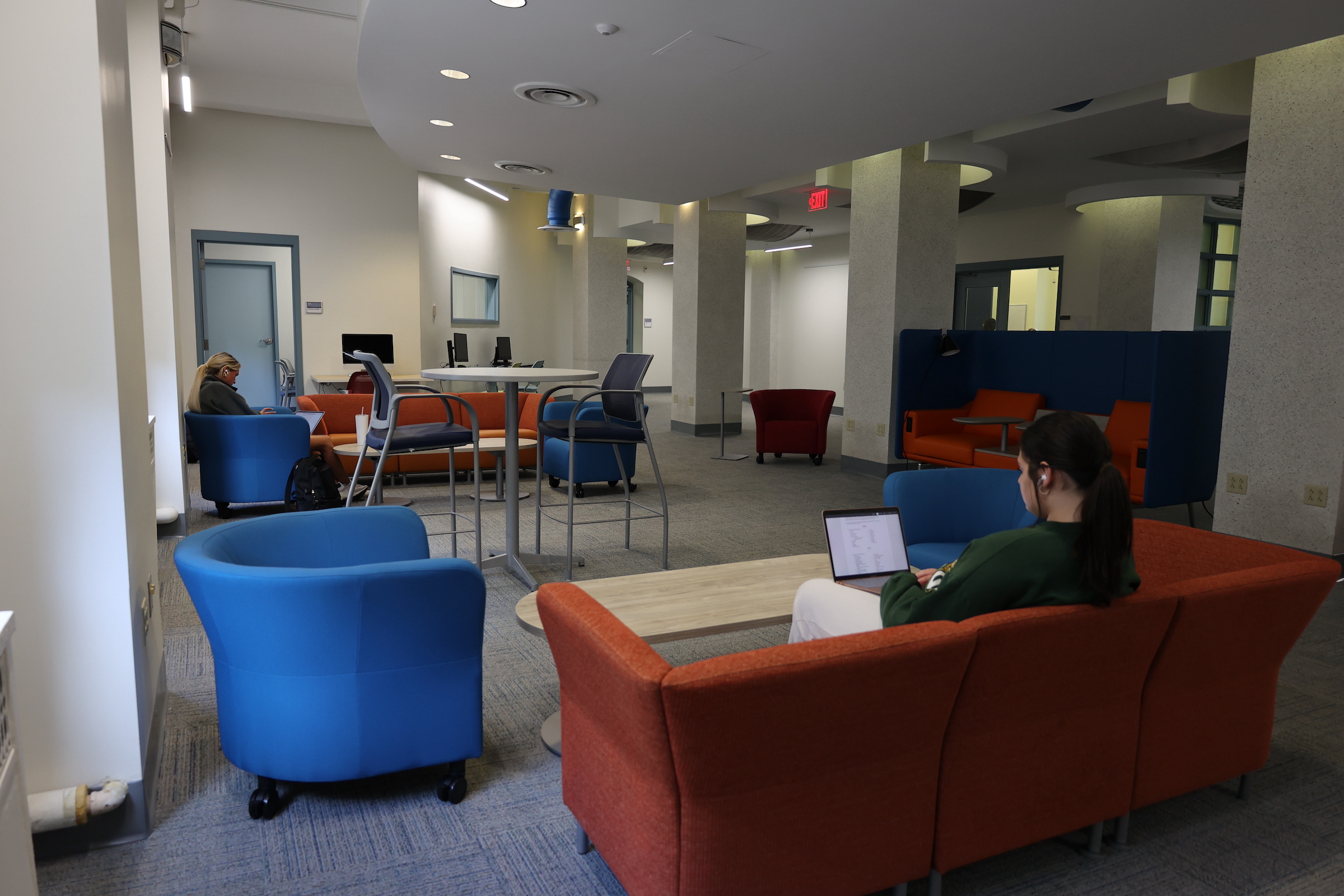 Students studying on their computers in the Sparks Building