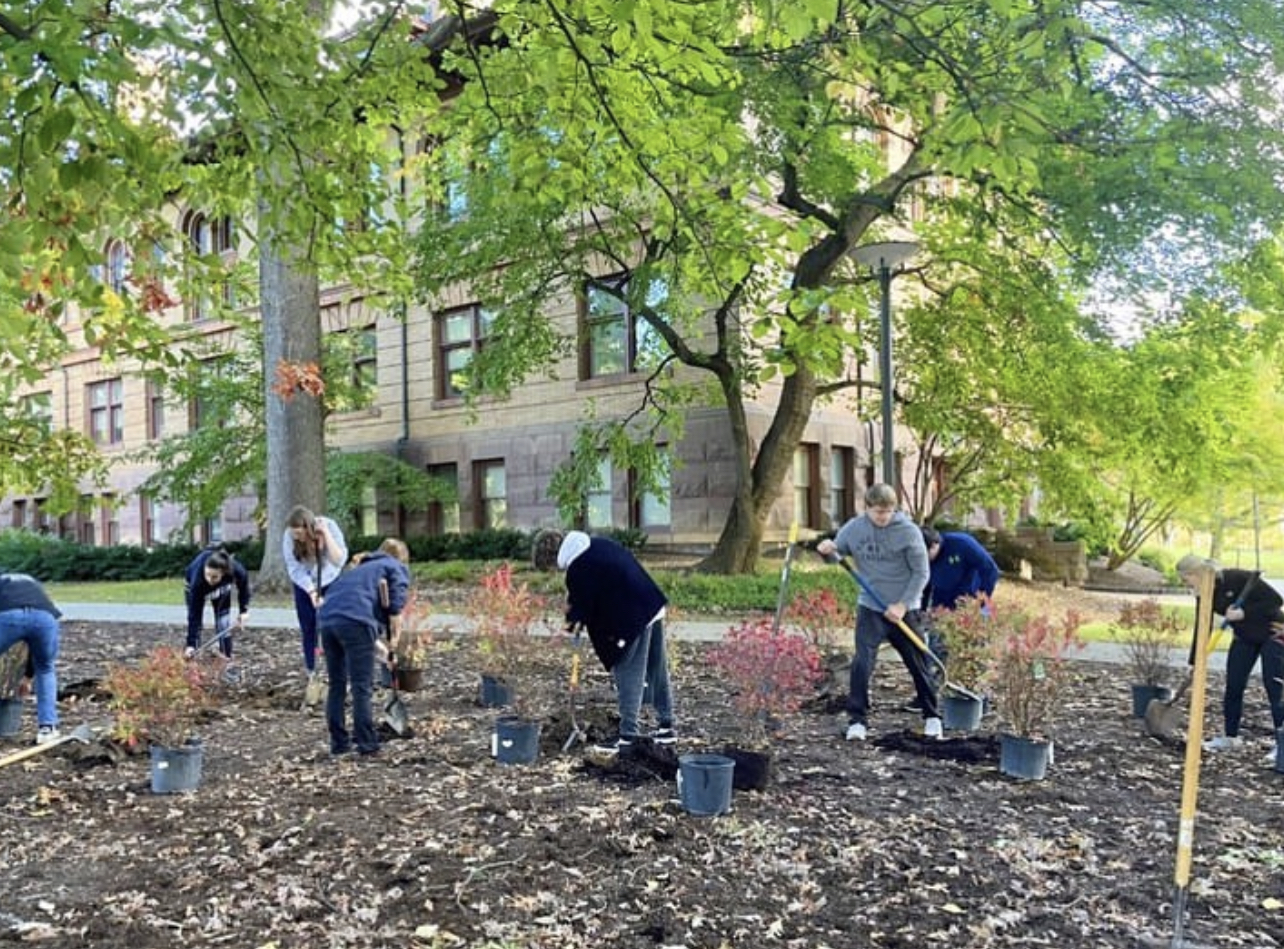 Students working on new landscape plantings at University Park campus.