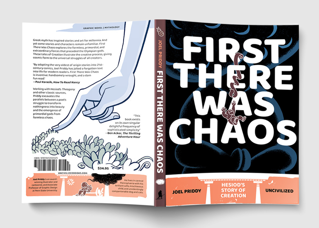 Front and back cover of the "First There Was Chaos" graphic novel.