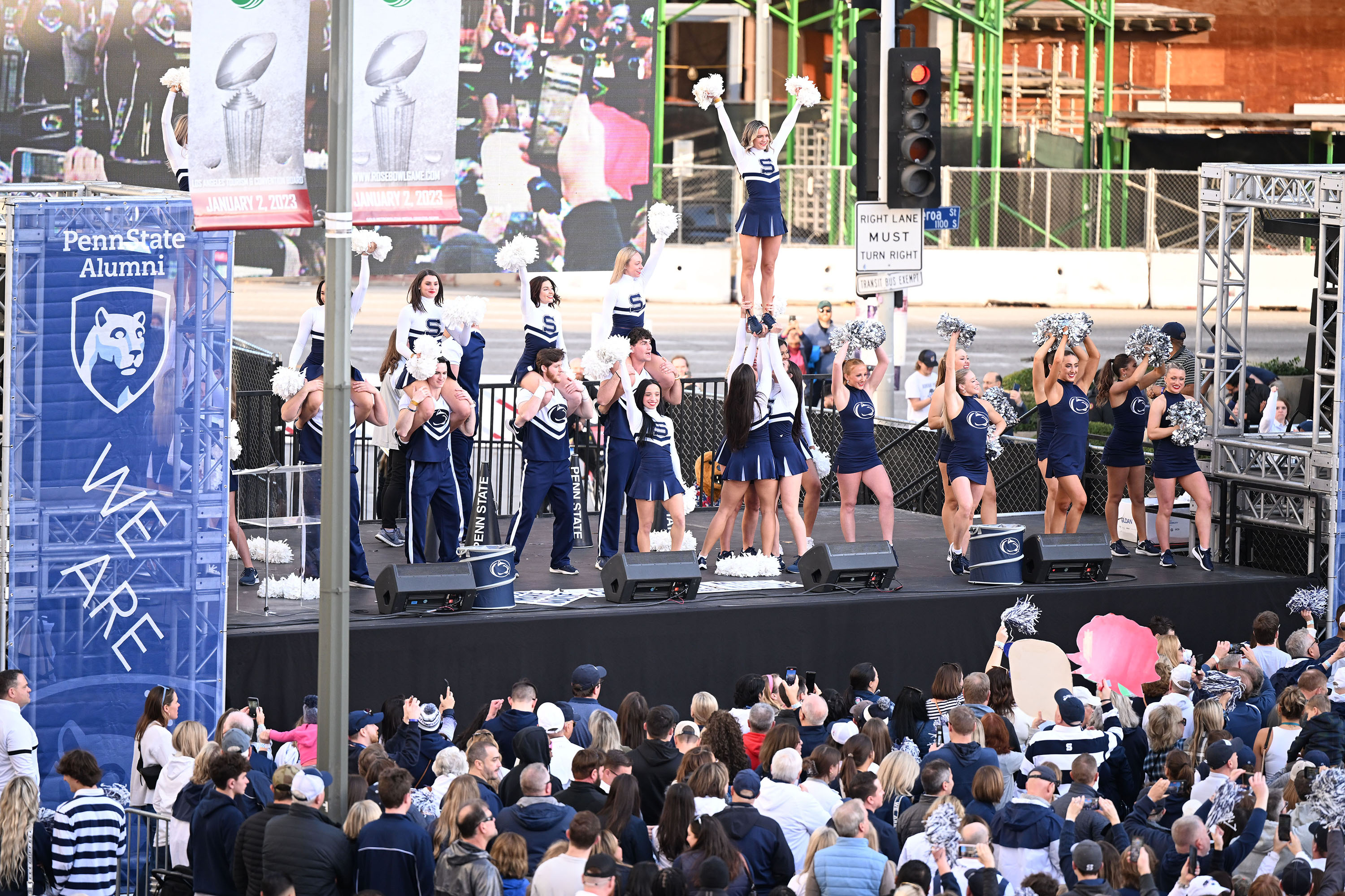 Cheerleaders on stage at rally