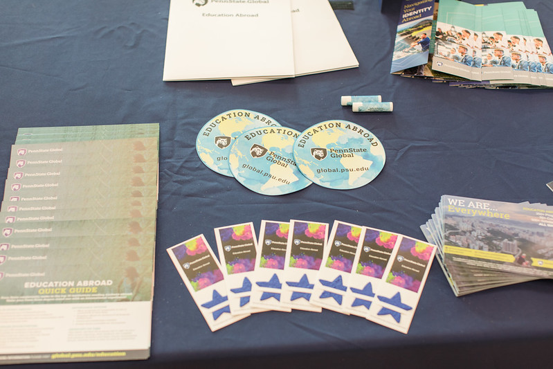 A table full of Education Abroad promotional materials