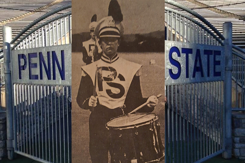 Penn State gates open with old newspaper image of a female Blue Band drummer