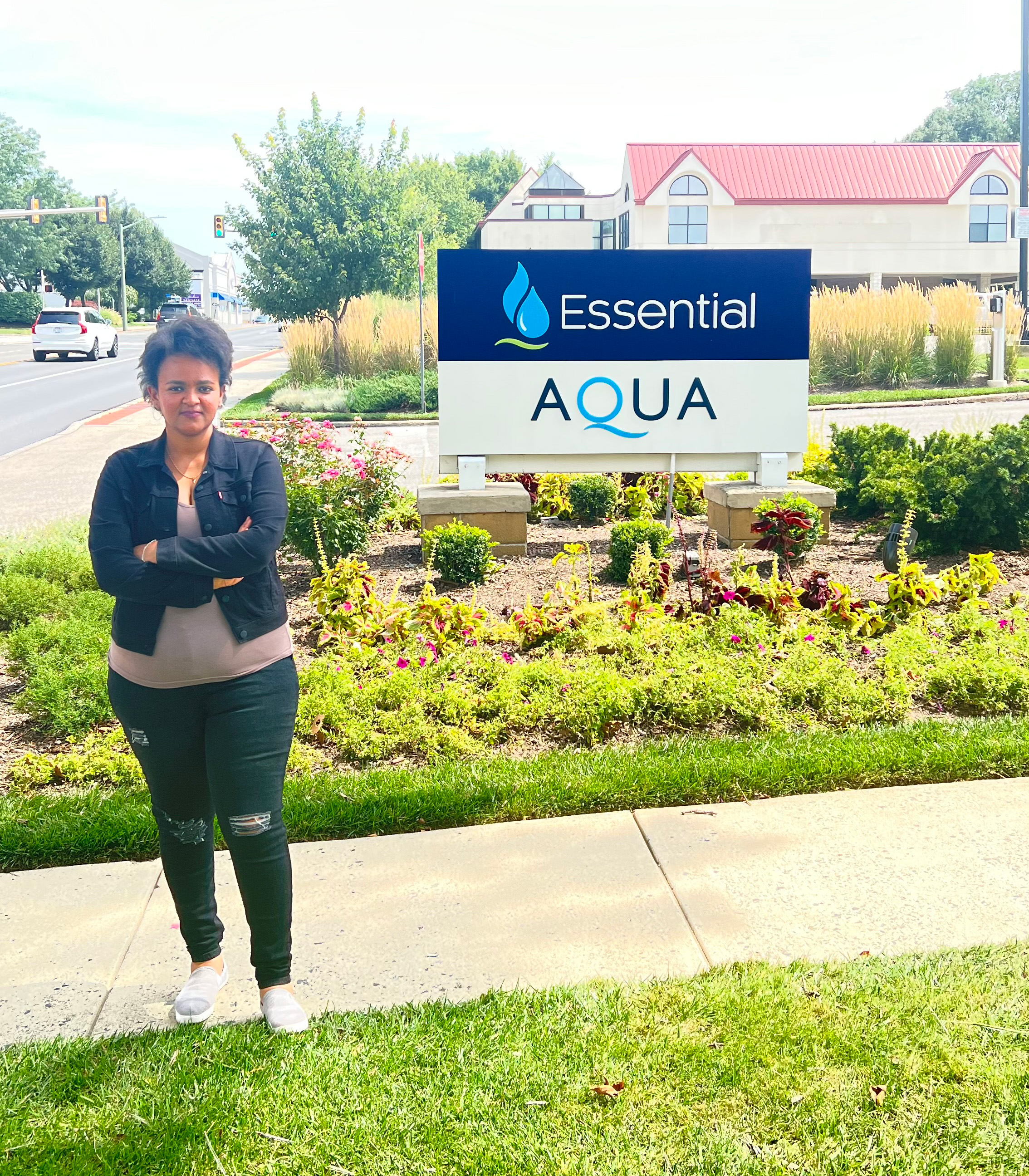 Nuhamin Gebremariam by the Aqua sign