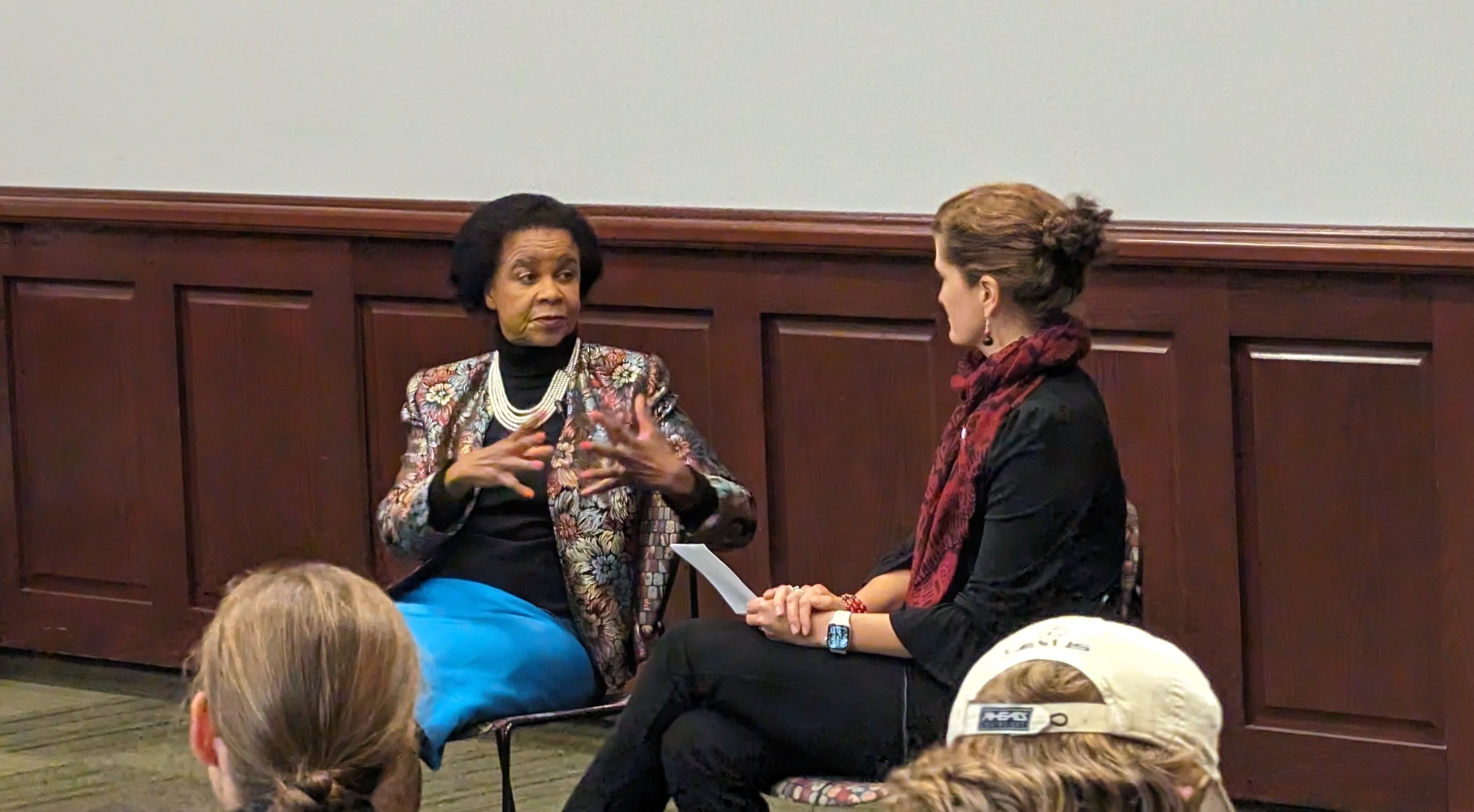 Mamphela Ramphele speaking with discussant Erica Smithwick at one of the speaking engagements hosted by Penn State Sustainability.