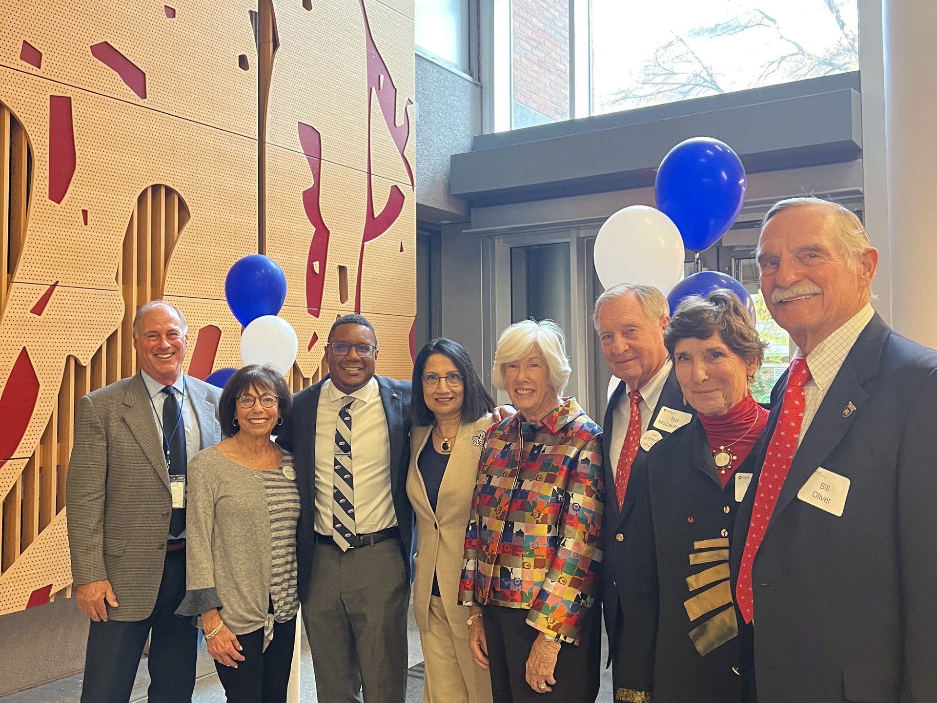 Penn State College of the Liberal Arts longtime benefactors and University leaders pause for a photo at the McCourtney Showcase 2023