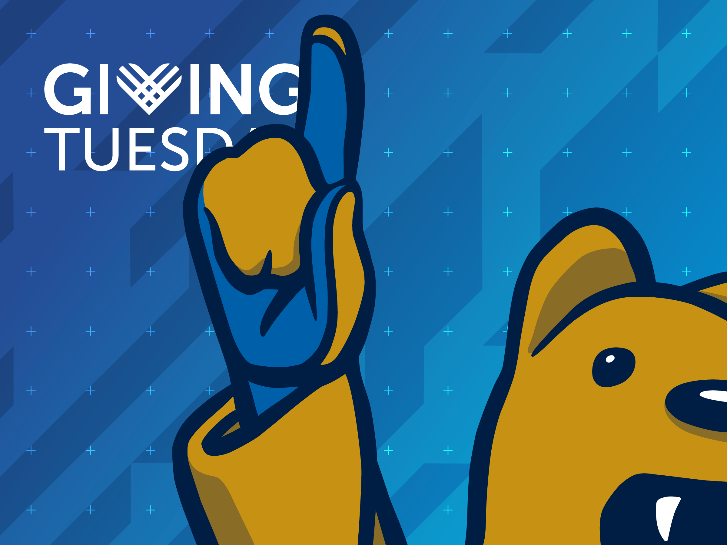 Cartoon image of the Nittany Lion holding up an index finger in front of the GivingTuesday logo