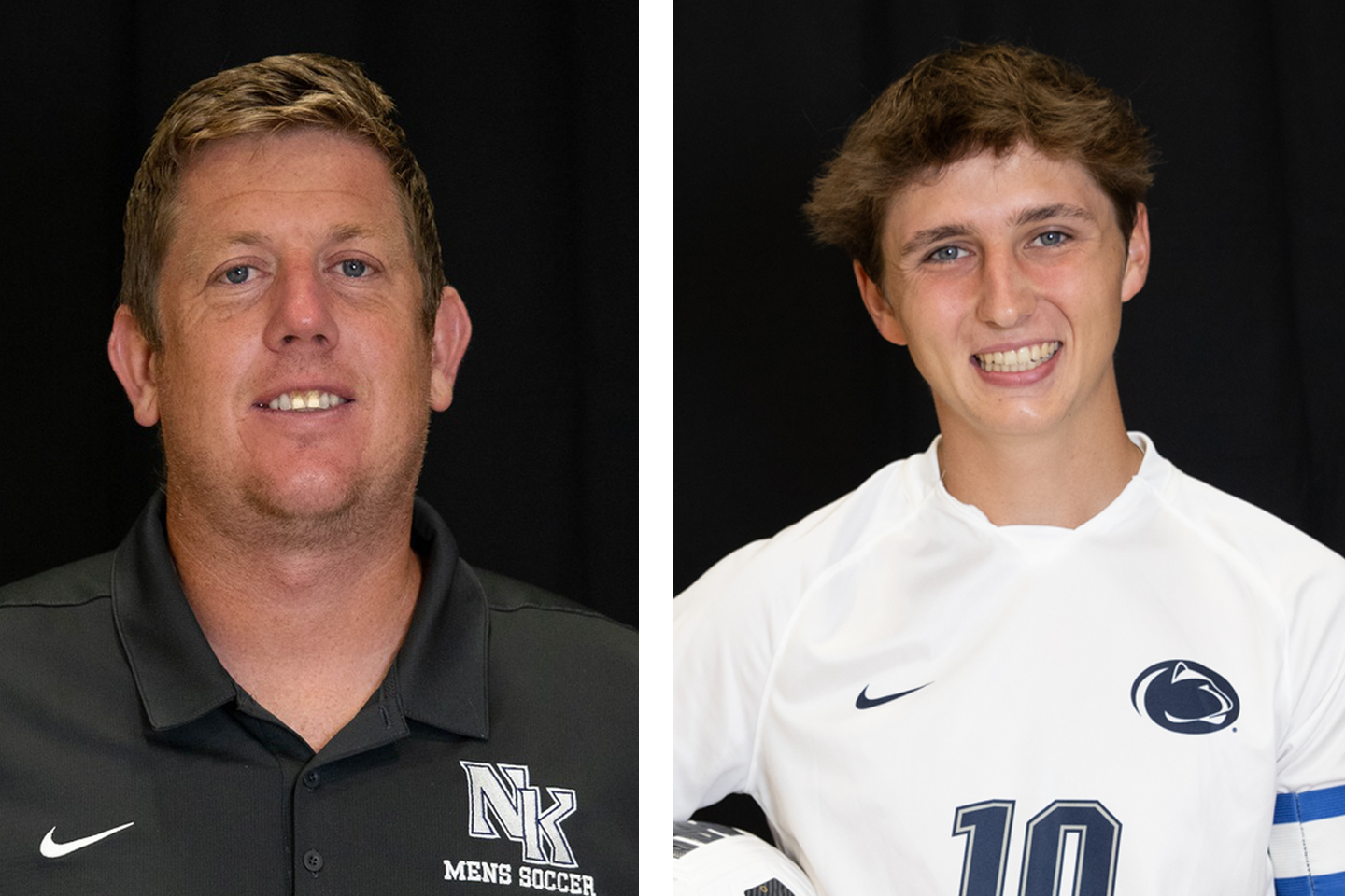 Side-by-side photos of soccer coach and player