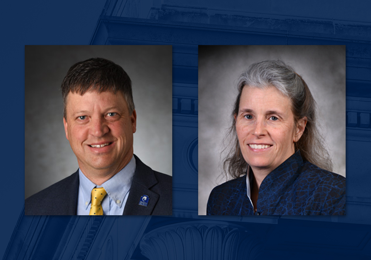 two headshots side by side on a blue background