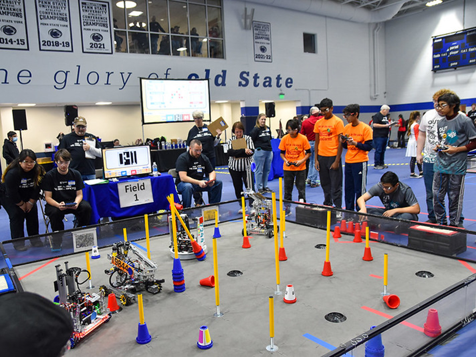 Students competing in a robotics competition