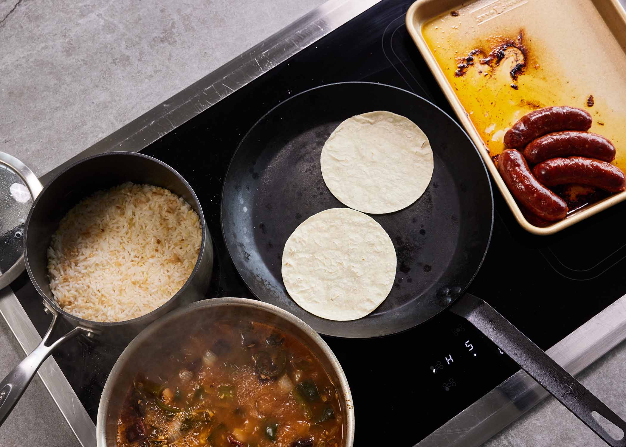 Food on a stovetop.