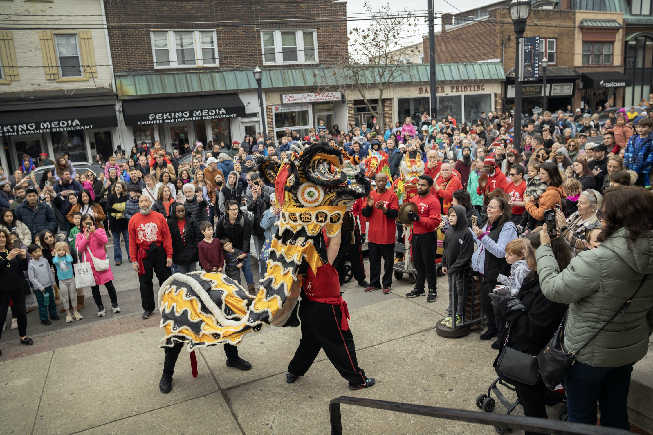 group of people watching dragon dance in Media, PA