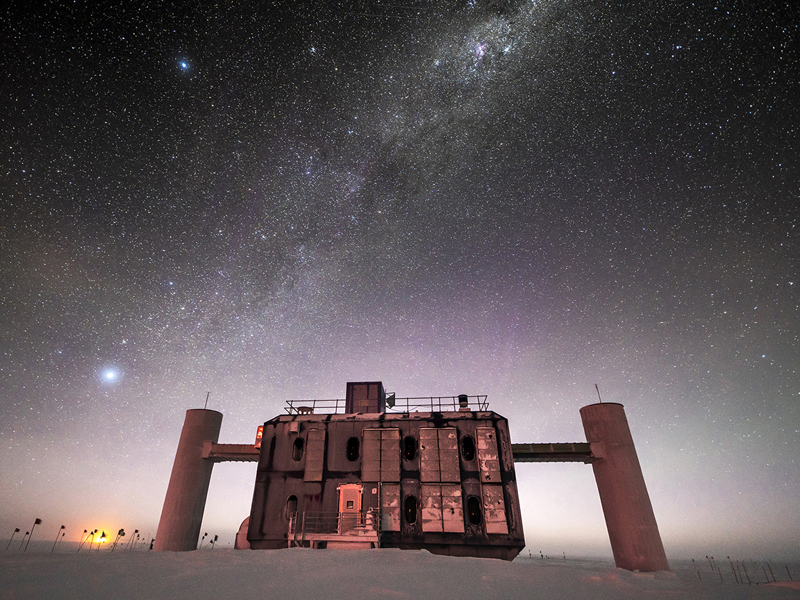 View of IceCube Neutrino Observatory at twilight