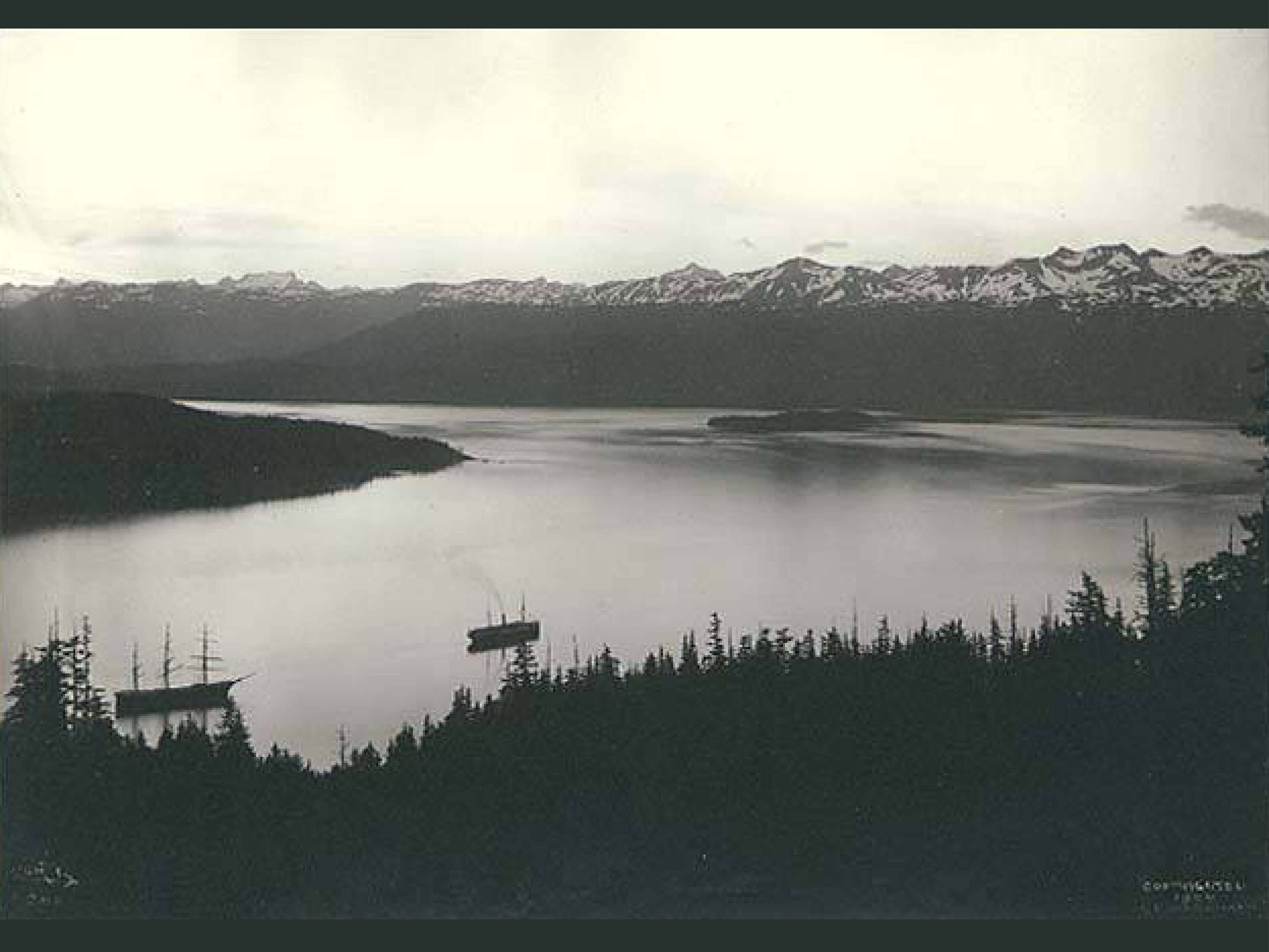 black and white photo of Orca Inlet, AK 