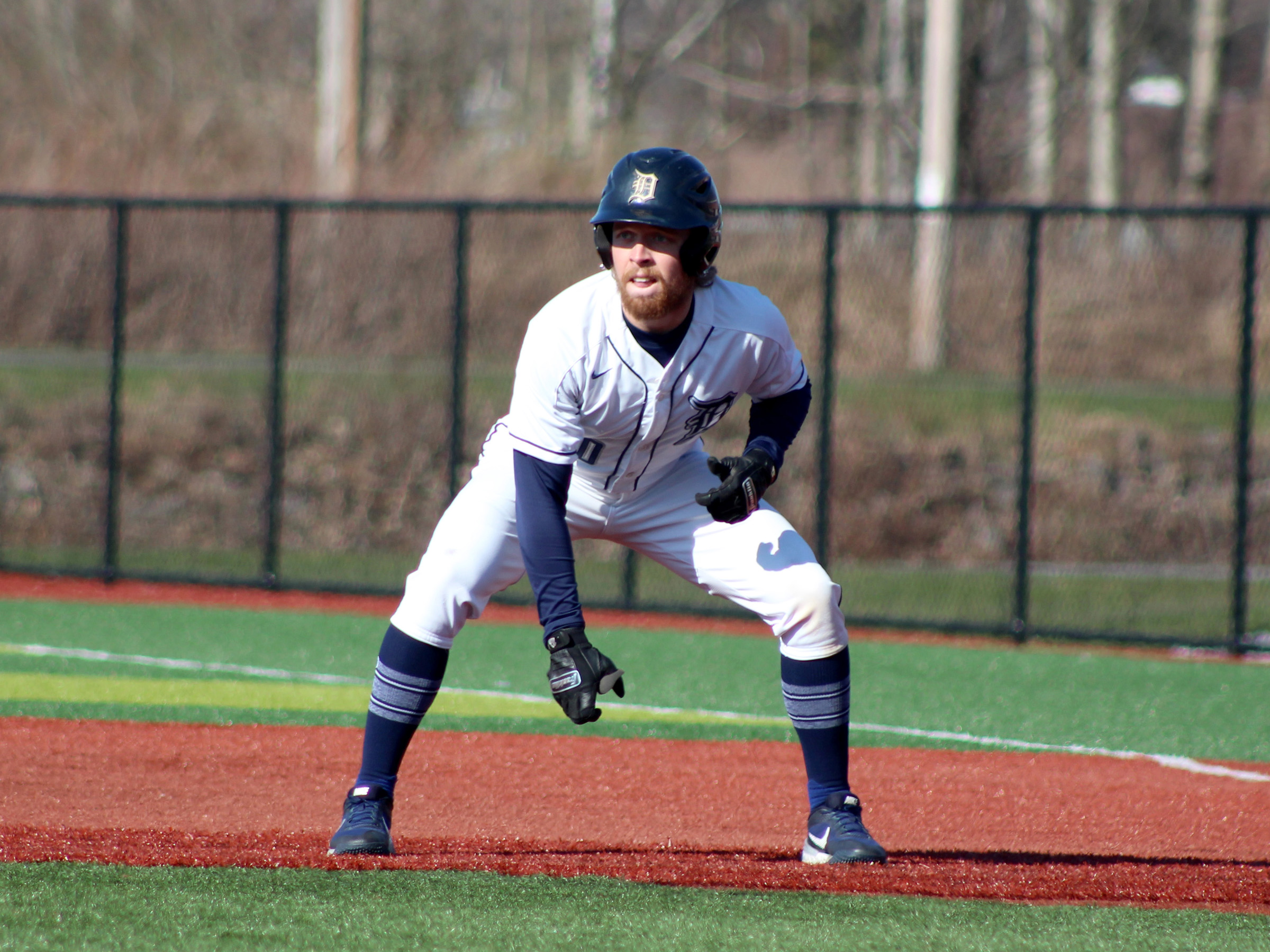 Penn State DuBois senior third baseman Tyler Yough takes his lead off first base during a recent home game at Showers Field in DuBois.