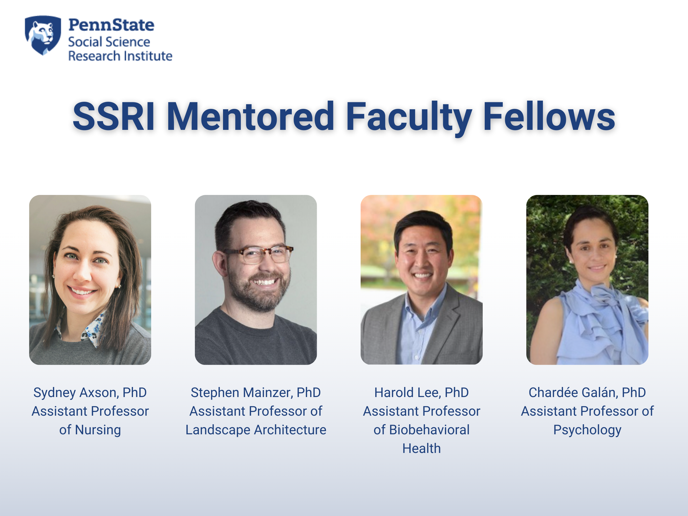 White graphic with four photos of SSRI's mentored faculty fellows for 2024-2025.