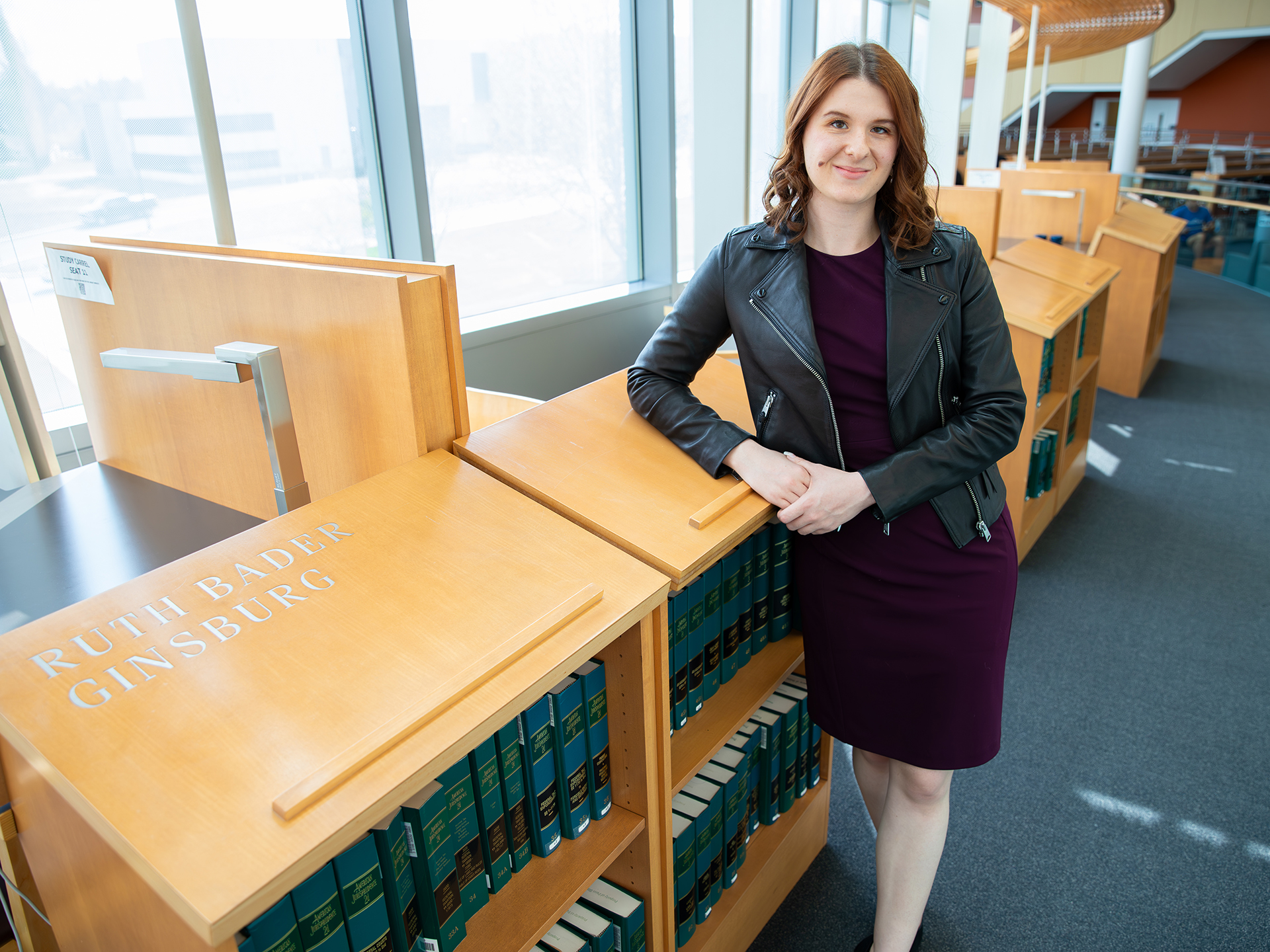 Cailyn Ann Teague in the H. Laddie Montague Jr. Law Library at Penn State Law in University Park