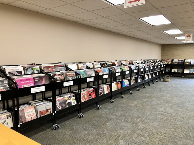 Vinyls on display in the University Libraries' multimedia collection