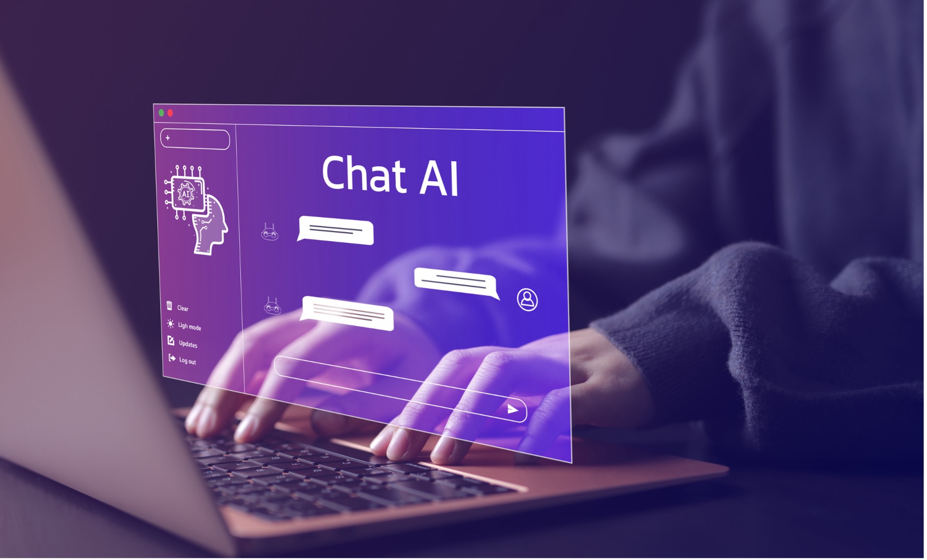 A person seated at a keyboard using Chat AI tools to make something