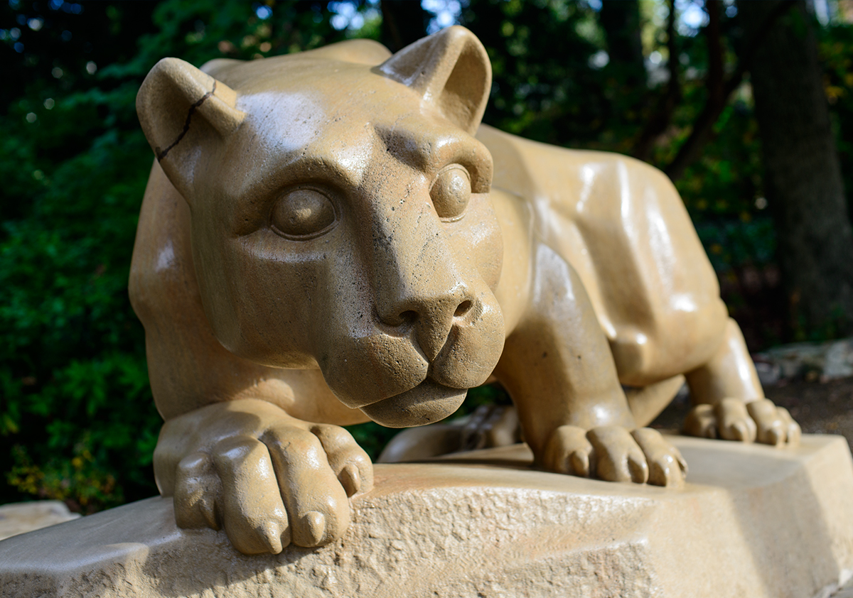 Close up of the nittany lion shrine at Penn State University Park Campus.