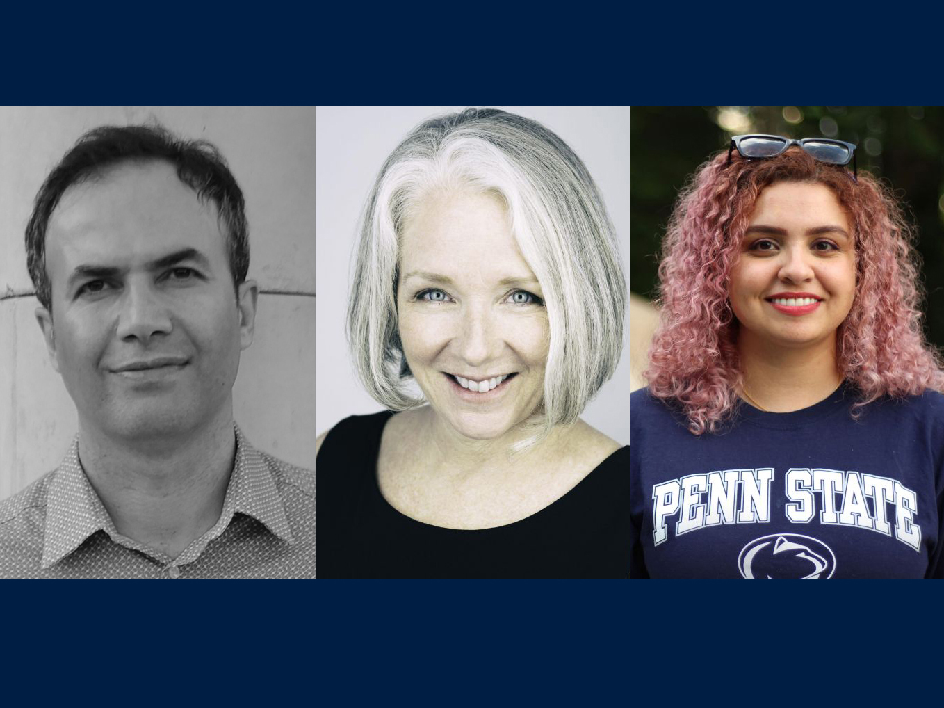 Headshots of Rahman Azari, Joyce Robinson and Negar Dehghan. 