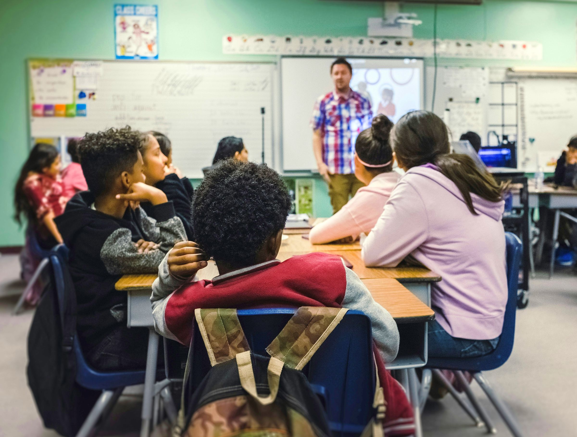 Students and teacher in a school classroom