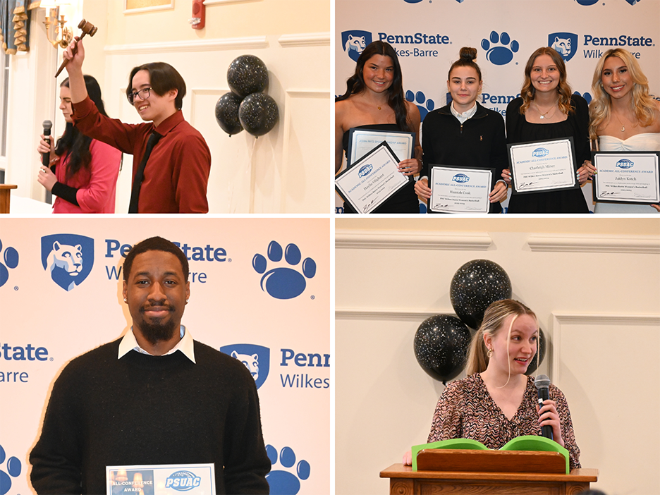 A composite image with four pictures. Each square is a photo of someone receiving an award.