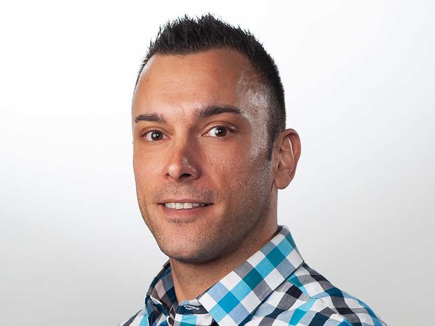 A headshot of a person against a white background