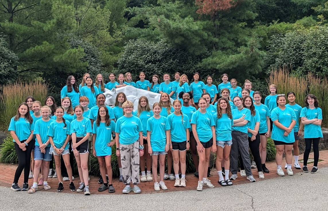 A group photo of attendees at Penn State Behrend's 2024 Wabtec Girls camp.