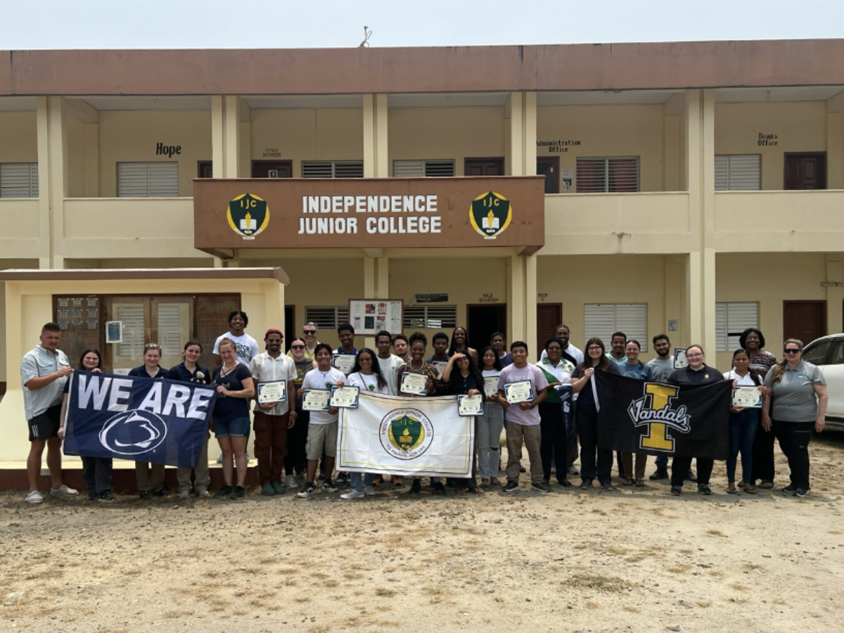 Students from the GOALS program lined up in Belize for the camera