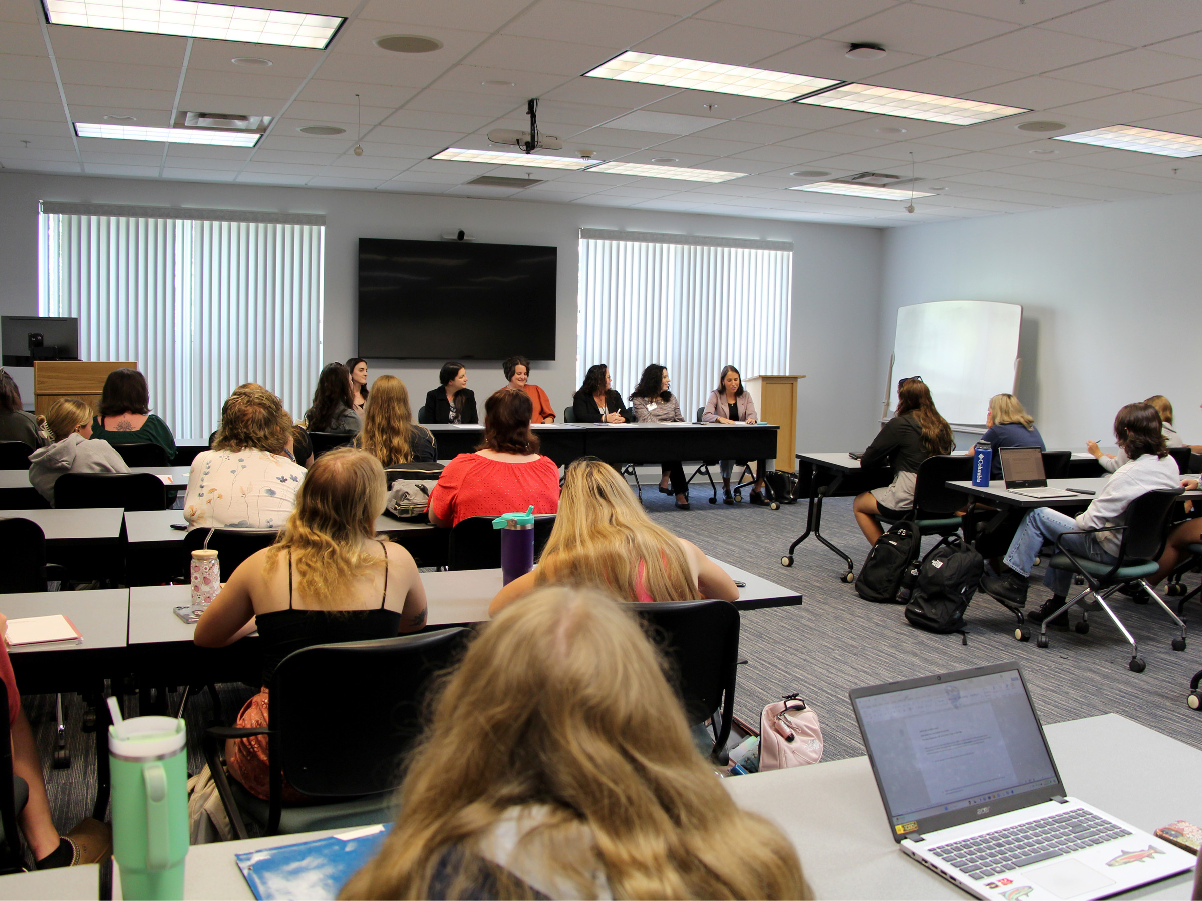 A full room of students at Penn State DuBois attend and listen to speakers during the HDFS internship panel held on Sept. 19.