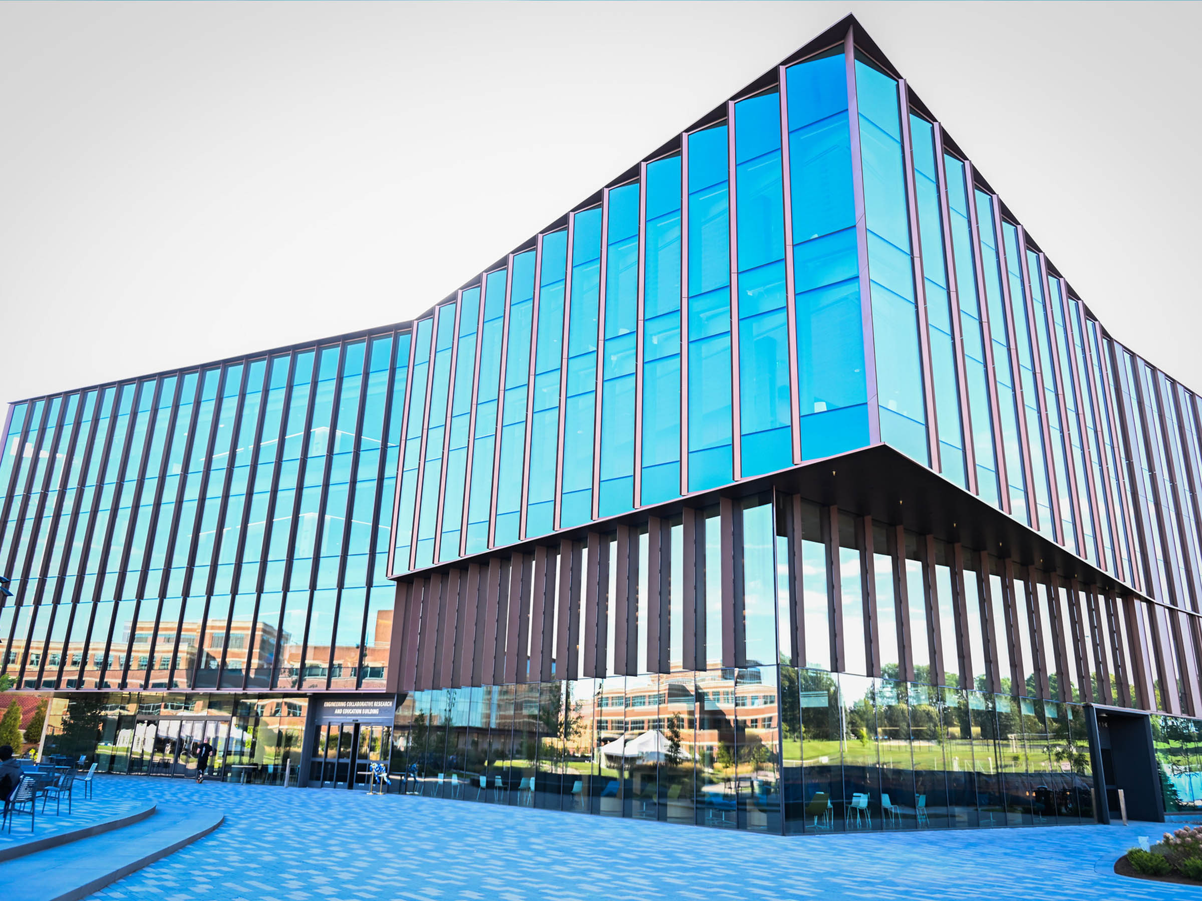 glass exterior shot of new engineering building