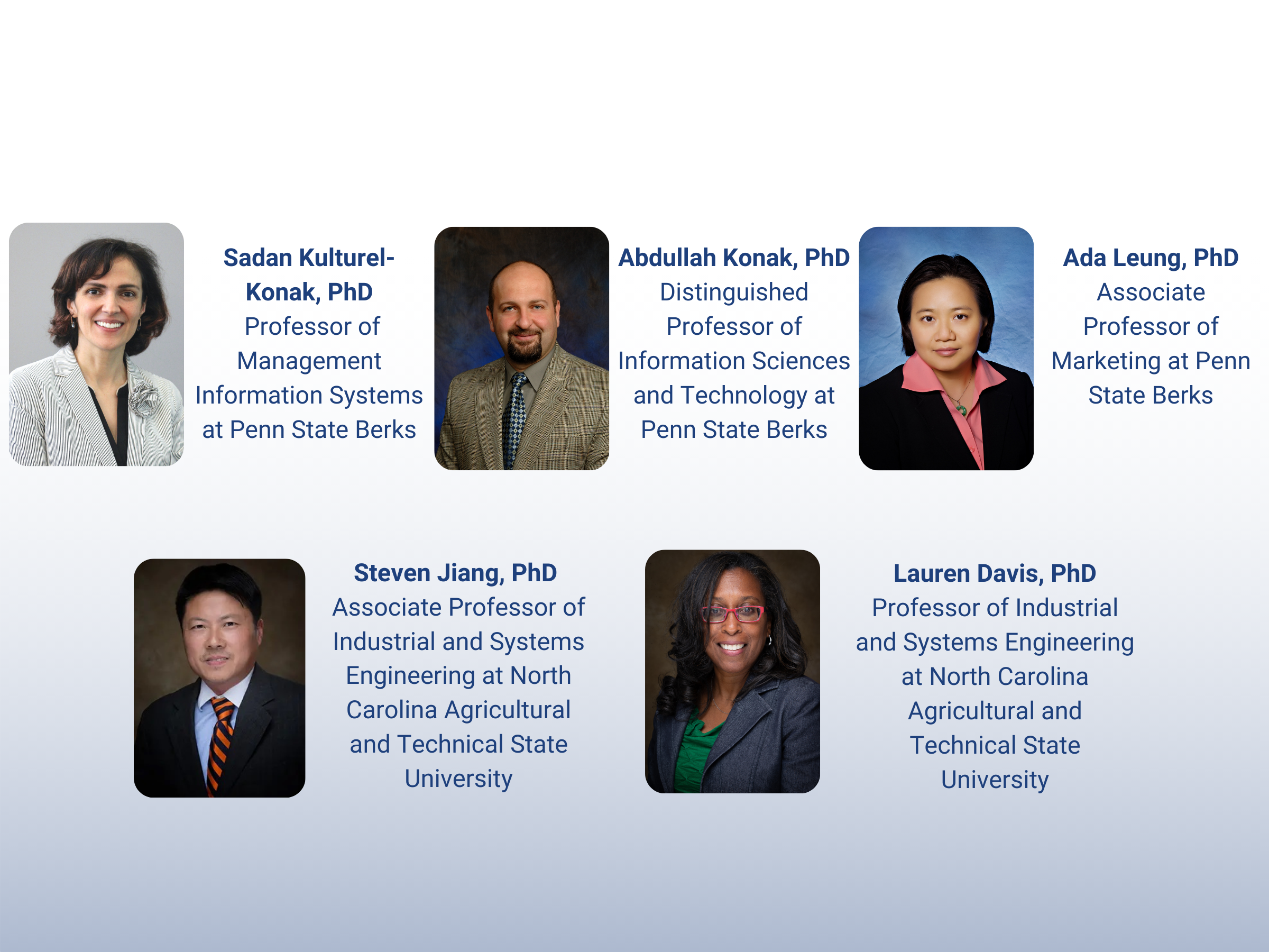 Collage of Penn State Berks and NCAT faculty headshots on a white background with a blue gradient.