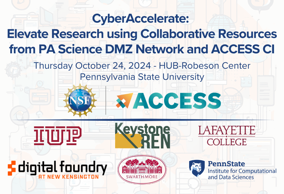 A tan graphic lists the information for the CyberAccelerate workshop, happening Thursday, Oct. 24 at HUB-Robeson Center.