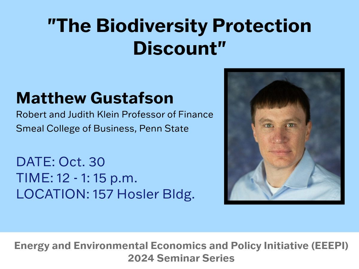 EEEPI seminar Oct 30 placard with Gustafson's picture and details of the event