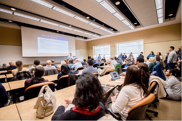 Prior TLT Symposium attendees listen to a presentation on ChatGPT at the Penn Stater Hotel and Conference Center. 