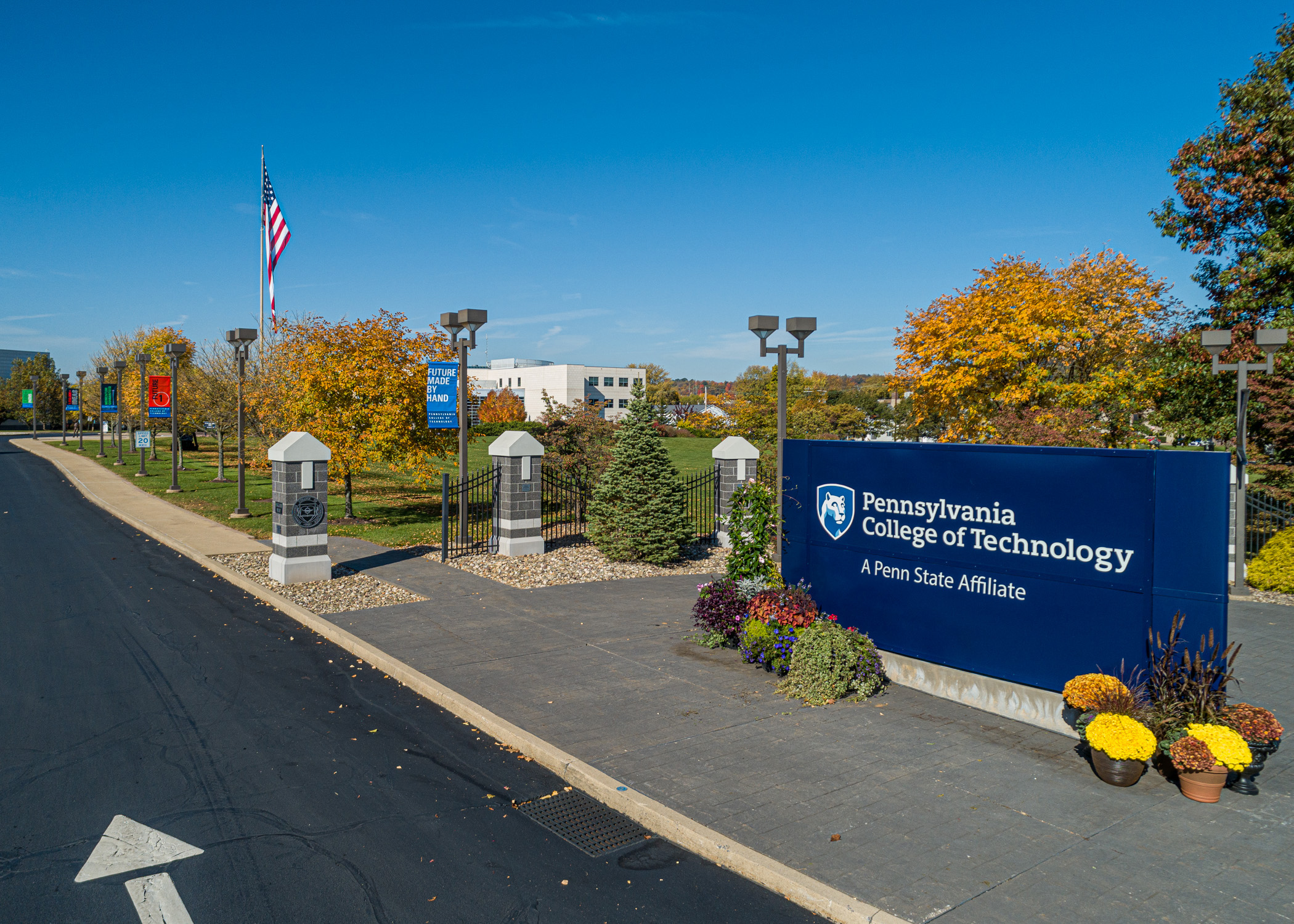 Penn College's sign at the entrance to campus