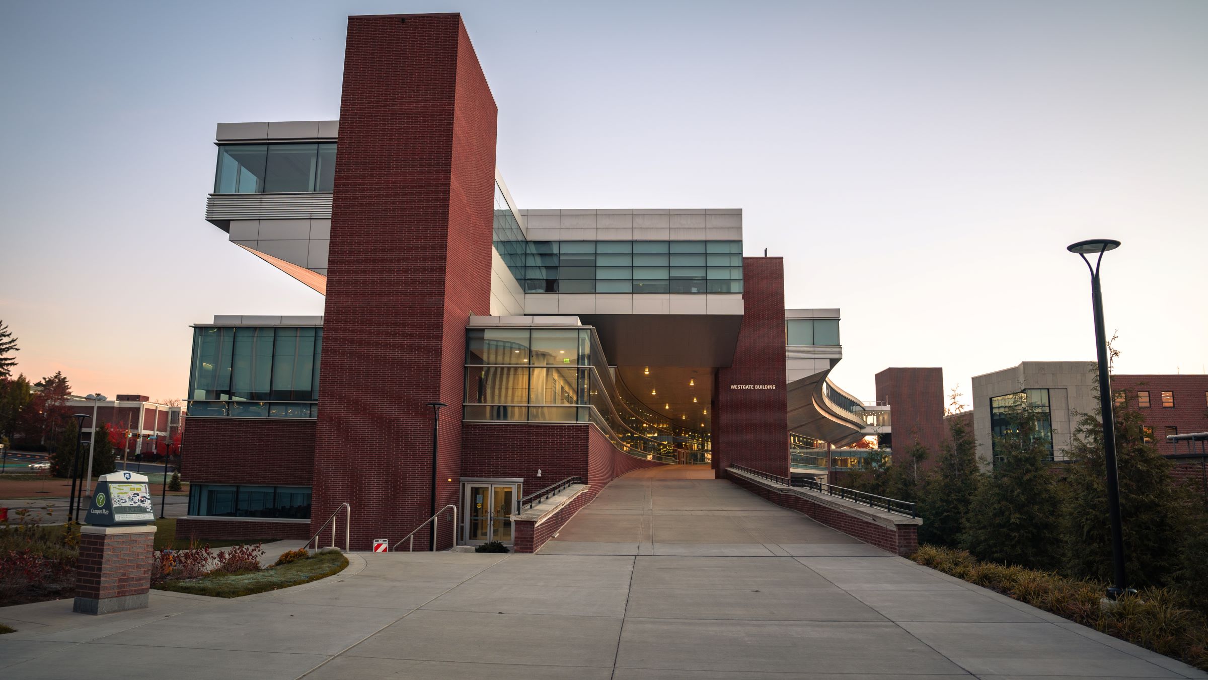 campus building at dusk in autumn