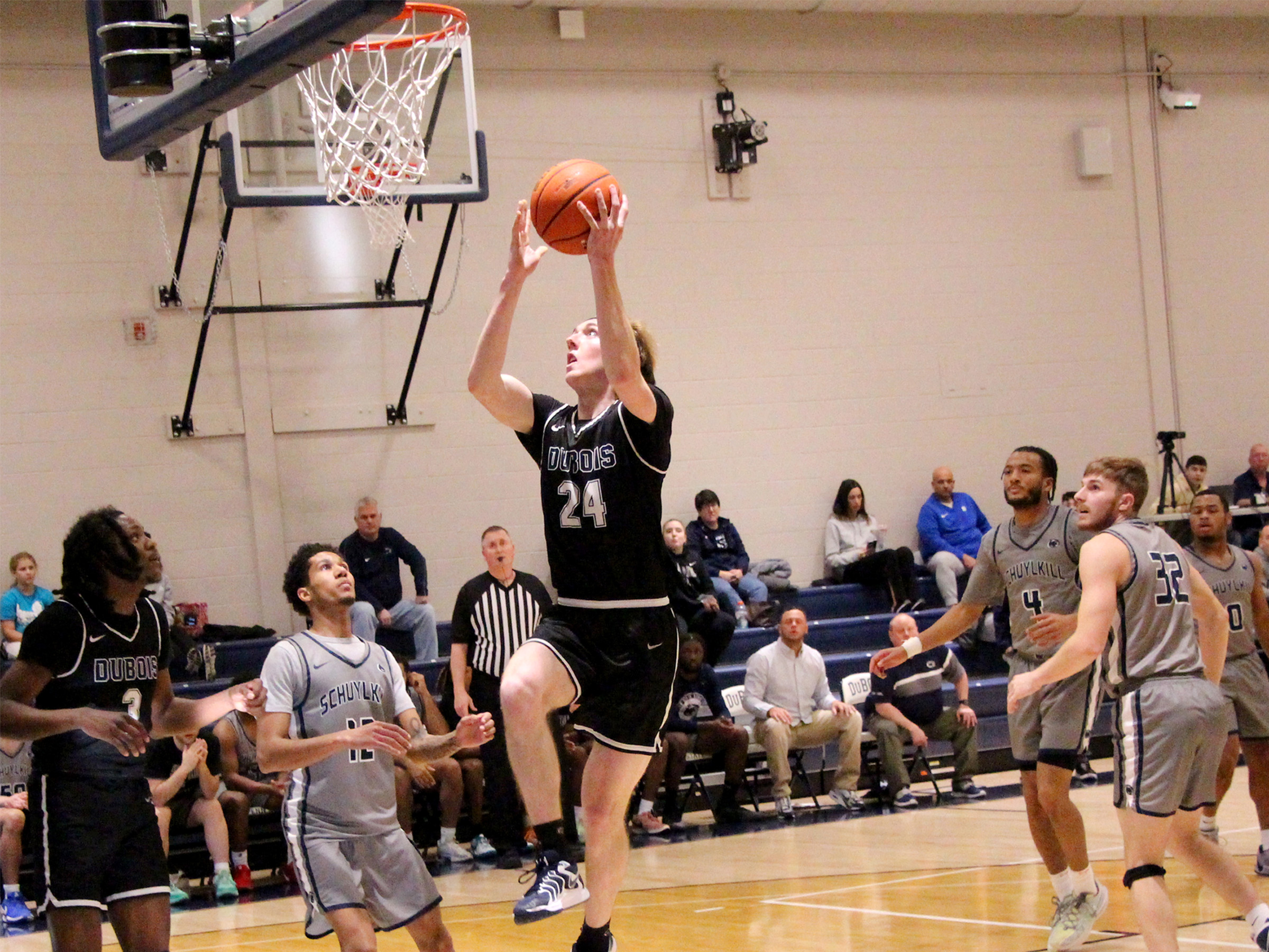 Penn State DuBois senior forward gathers a rebound and puts up a layup during a recent home game at the PAW Center, on the campus of Penn State DuBois.