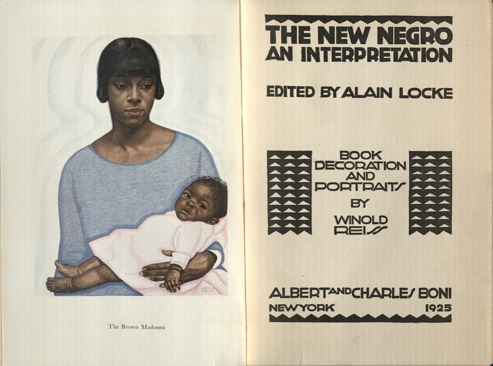 woman holding a small child, citation "The New Negro: An Interpretation"