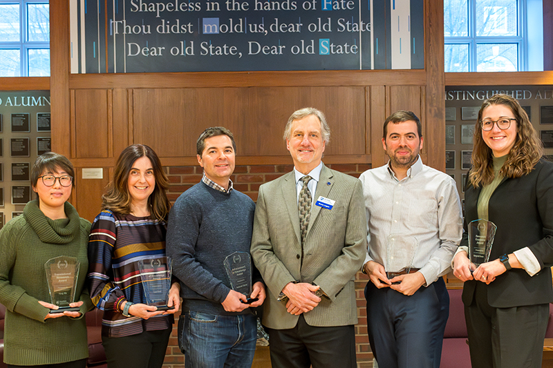 IEE Research Award winners (L to R) Hong Wu, Lisa Emili, Nathaniel Warner, Brice Logan, Brian Fronk, Margaret Busse.