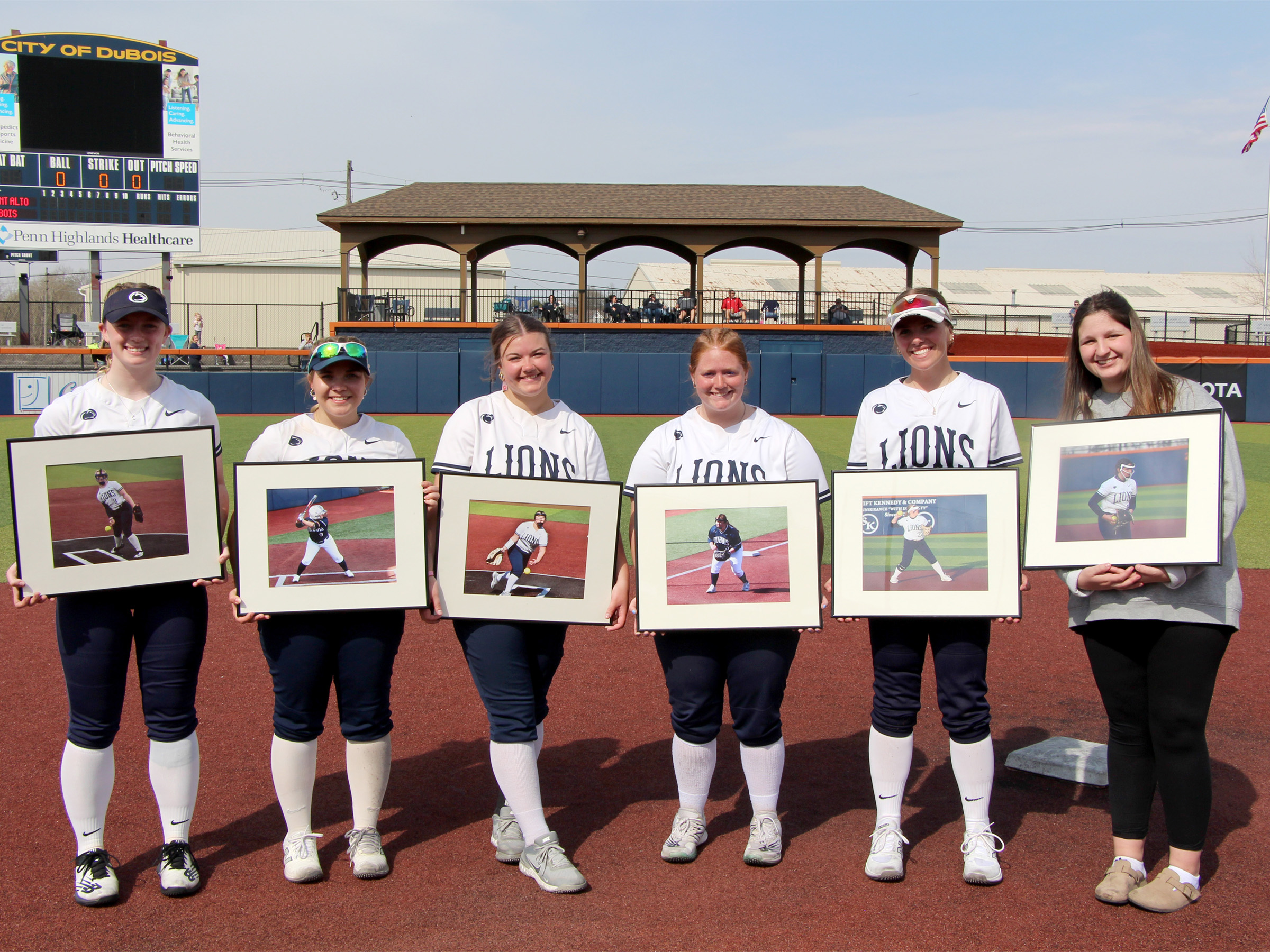 Members of the softball team at Penn State DuBois that were recognized during senior day ceremonies on April 18. These players are playing their final season at Penn State DuBois as they prepare to graduate or move on to another campus at the end of the semester.
