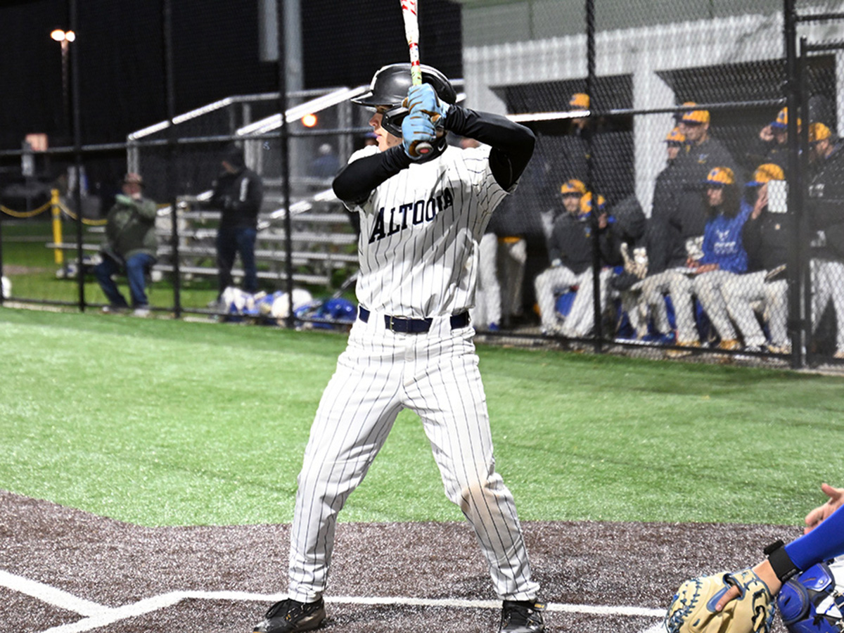 Penn State Altoona student-athlete baseball player Zach Ingold at bat