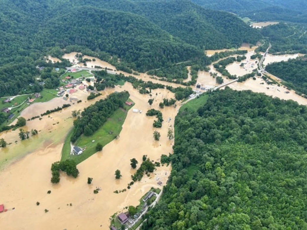 An aerial view of flash flooding in eastern Kentucky