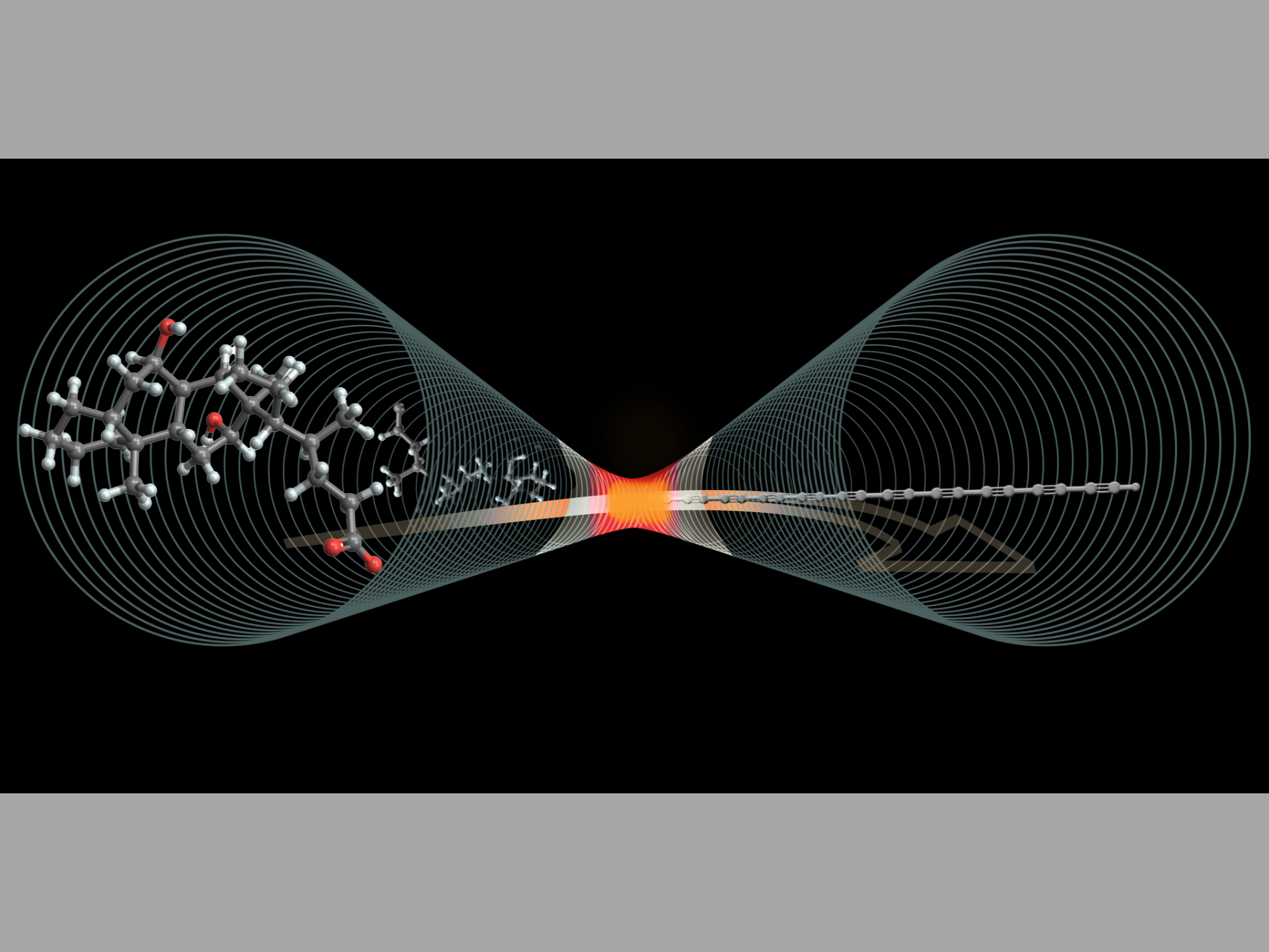 The image shows how special molecules break down when heated inside a tiny carbon tube, forming a perfectly straight chain of carbon atoms known as carbyne.