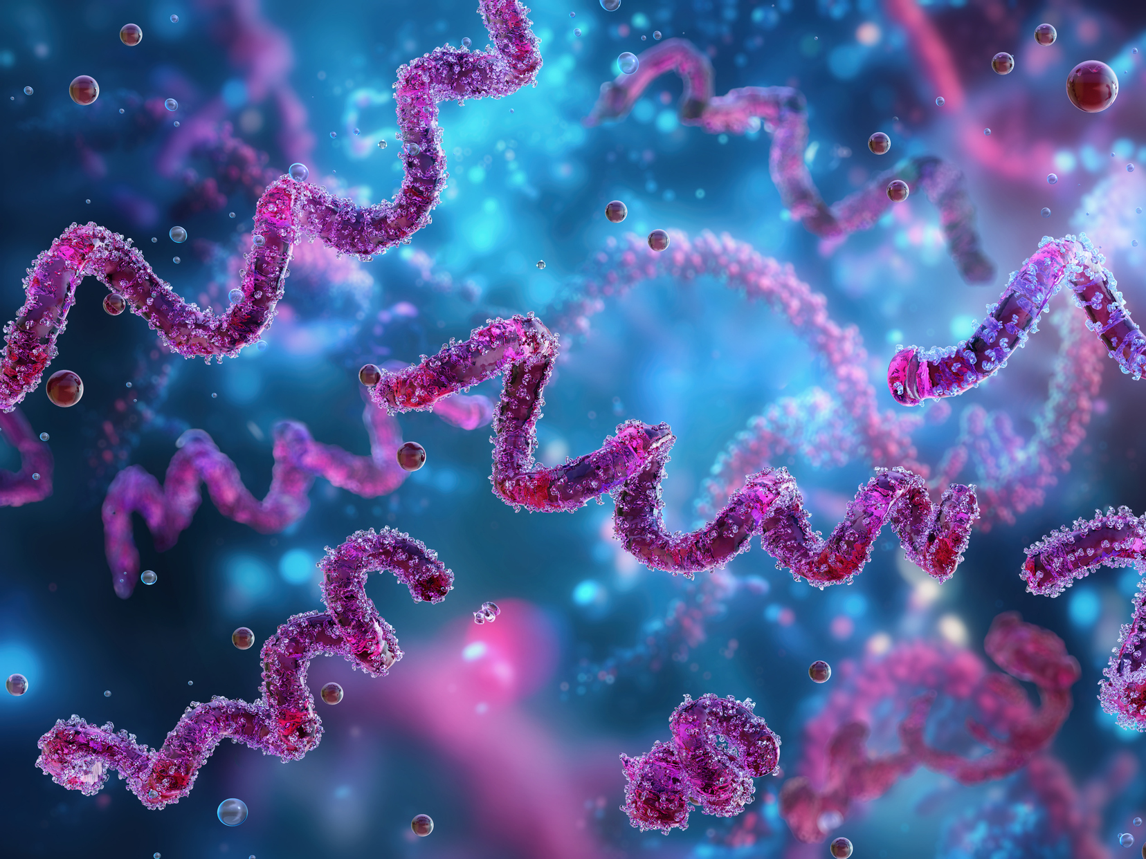 Illustration of purple corkscrew shapes on a blue background