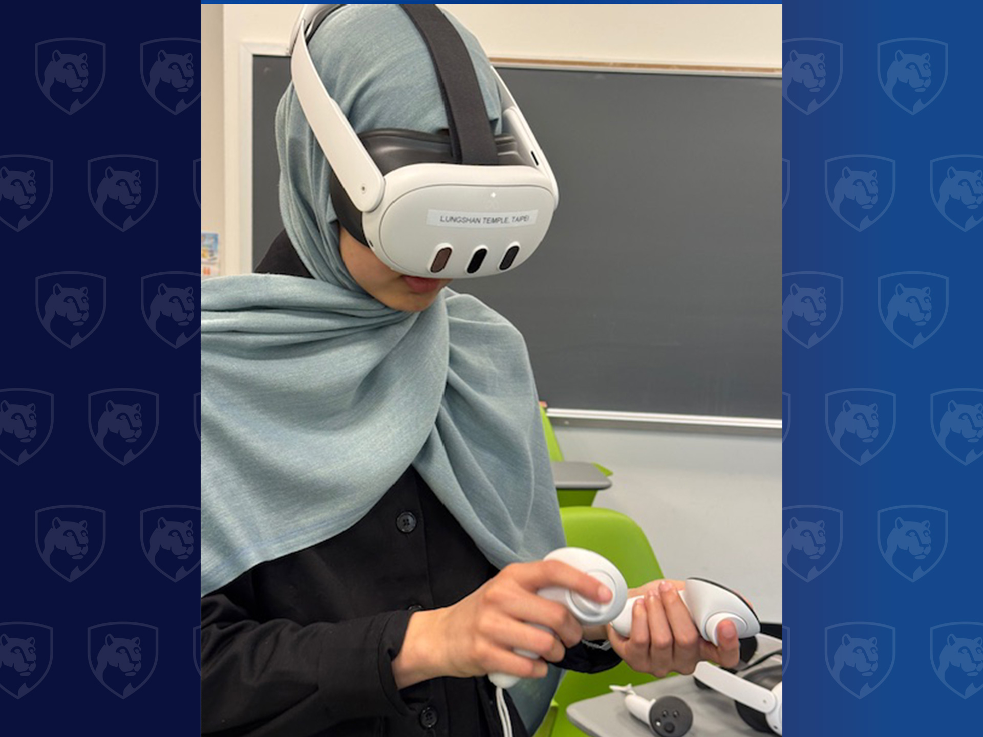 Person wearing virtual reality headset
